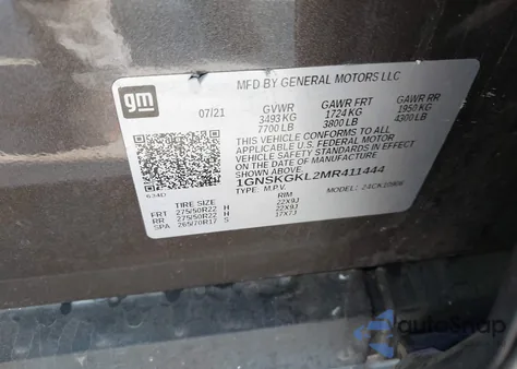 2021 Chevrolet Suburban 4Wd High Country z USA, uszkodzony, nr VIN 1GNSKGKL2MR411444